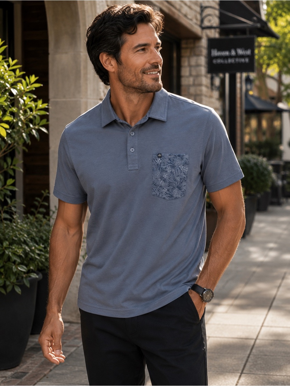 TravisMathew Gray Pima Cotton Polo Shirt Pocket Print Men’s L